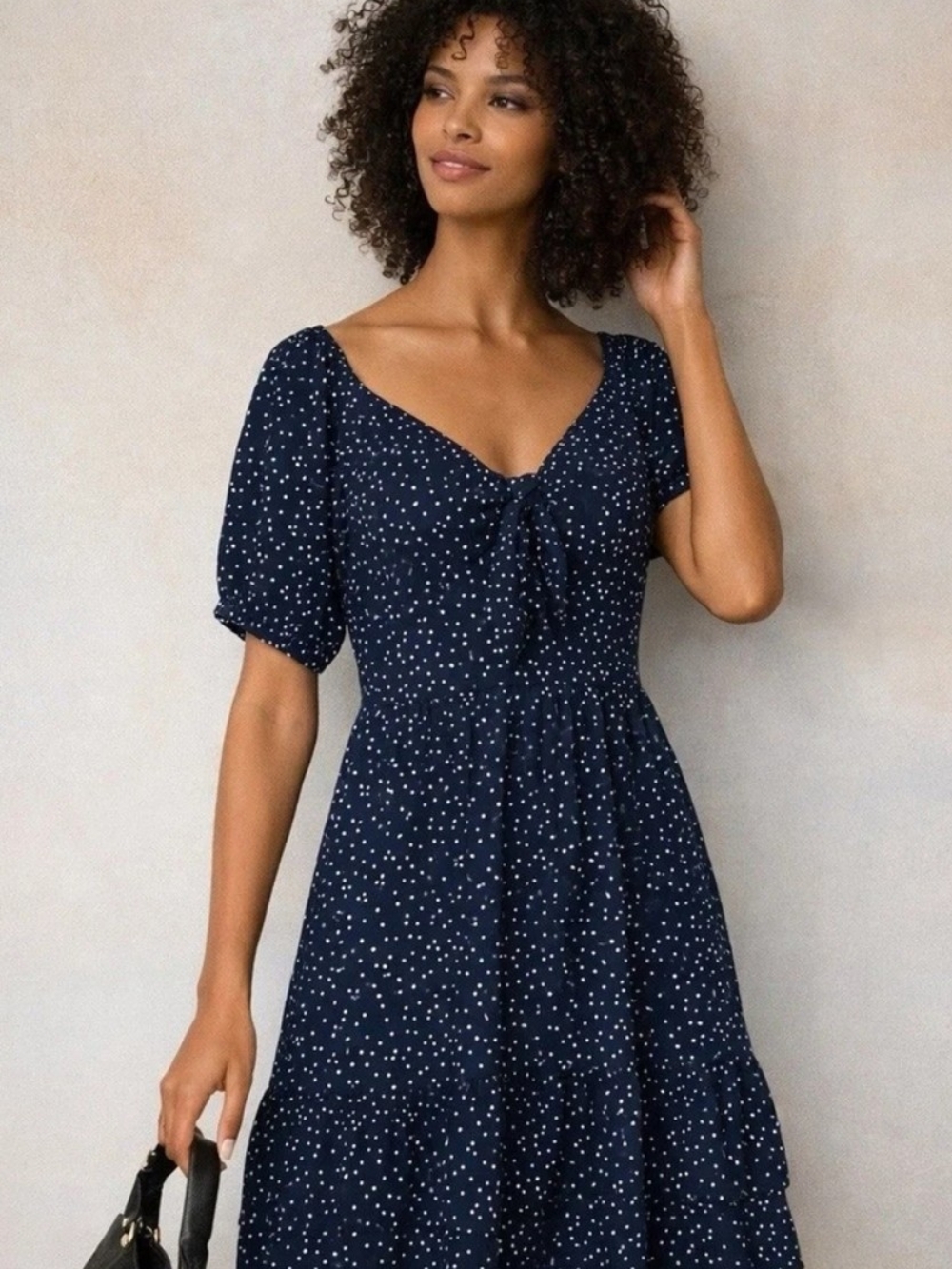 LC Lauren Conrad Navy Polka-Dot Mini Dress with Tie Front Size Small